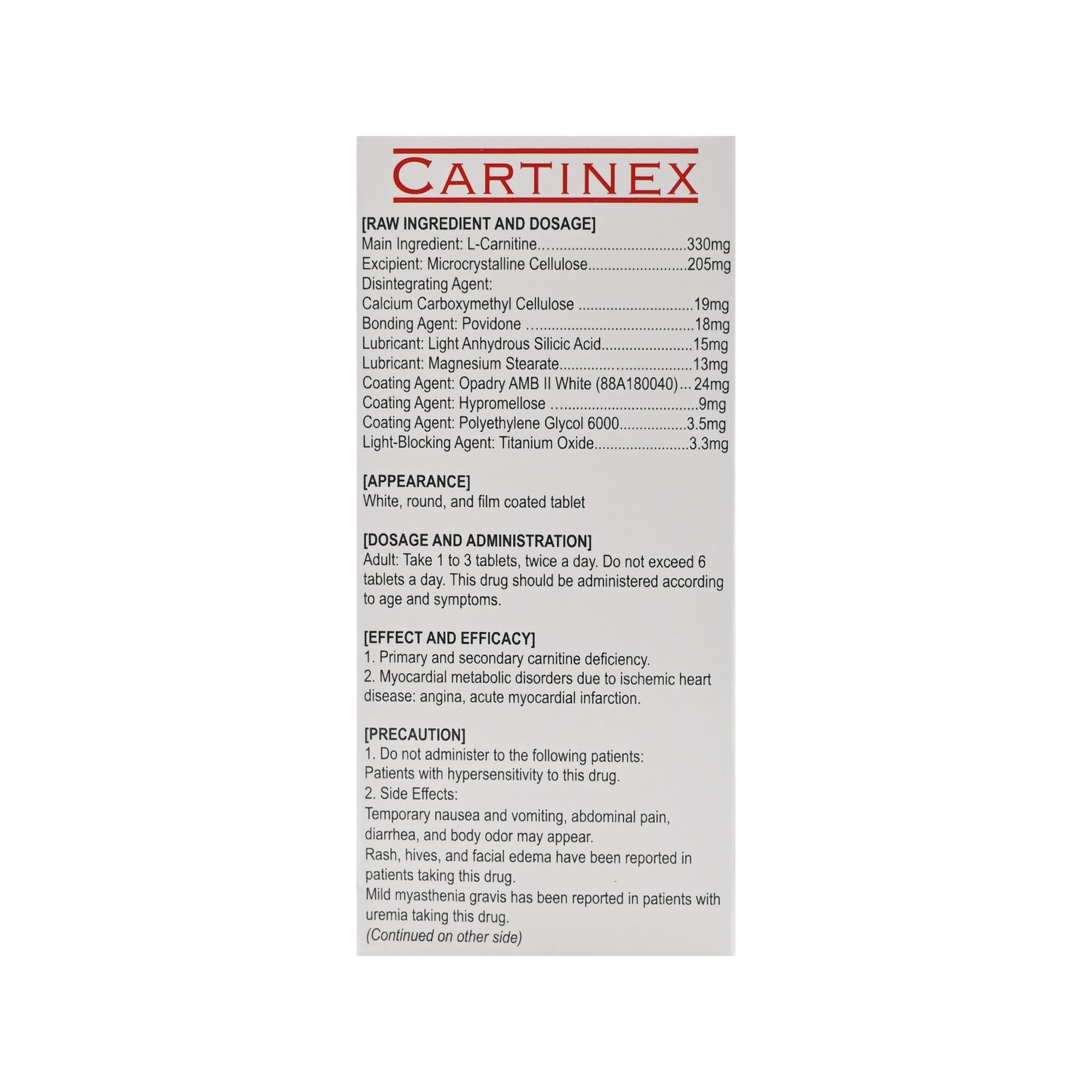 Cartinex L-Carnitine tablets – powerful fat-burning and energy-boosting supplement with cardiovascular protection and brain health support; ideal for weight control and daily vitality.