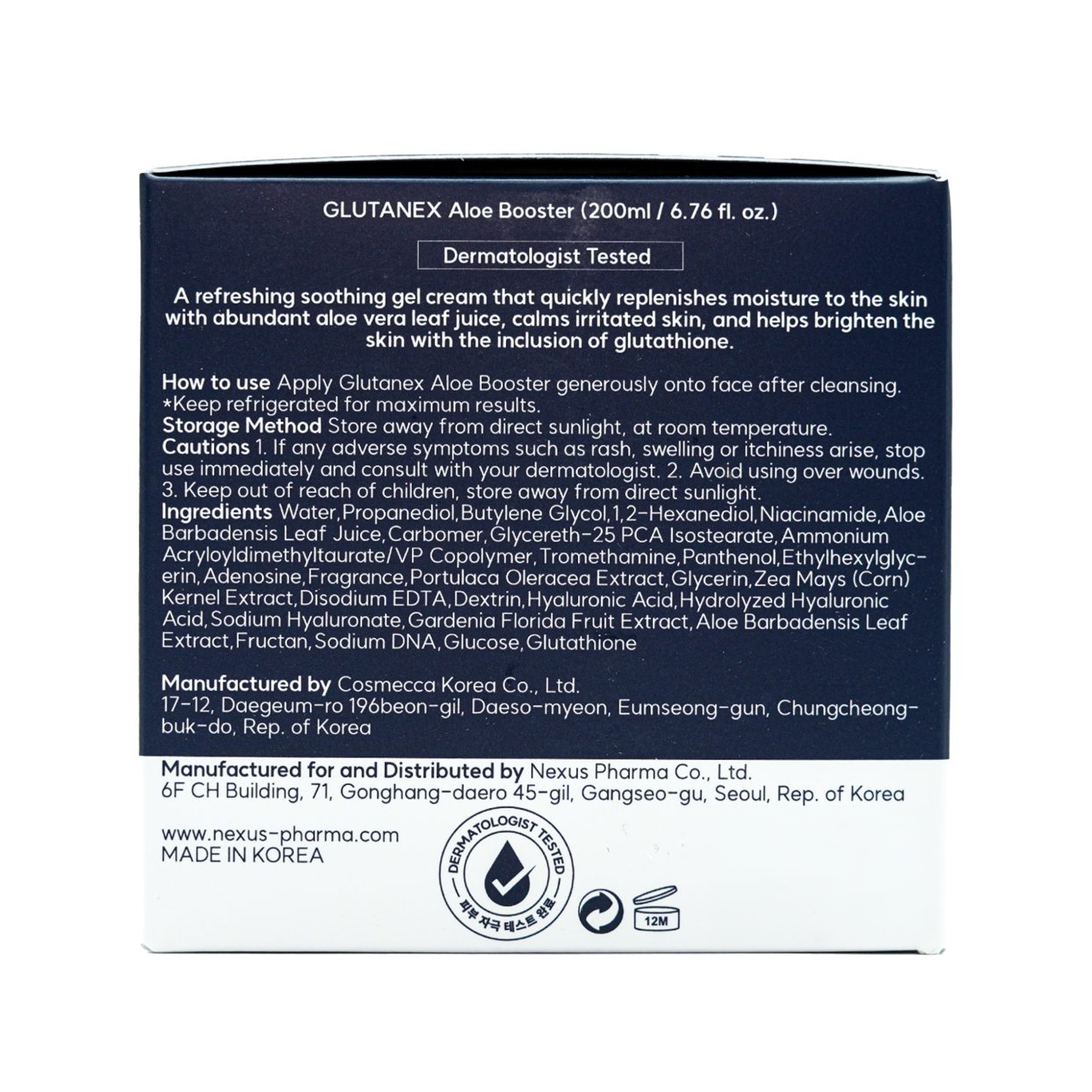 Glutanex Aloe Booster – soothing and moisturizing facial gel with aloe vera, glutathione, and hyaluronic acid for bright, calm, and healthy skin.