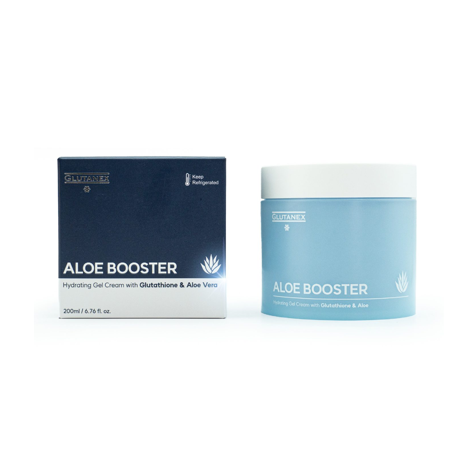 Glutanex Aloe Booster – soothing and moisturizing facial gel with aloe vera, glutathione, and hyaluronic acid for bright, calm, and healthy skin.