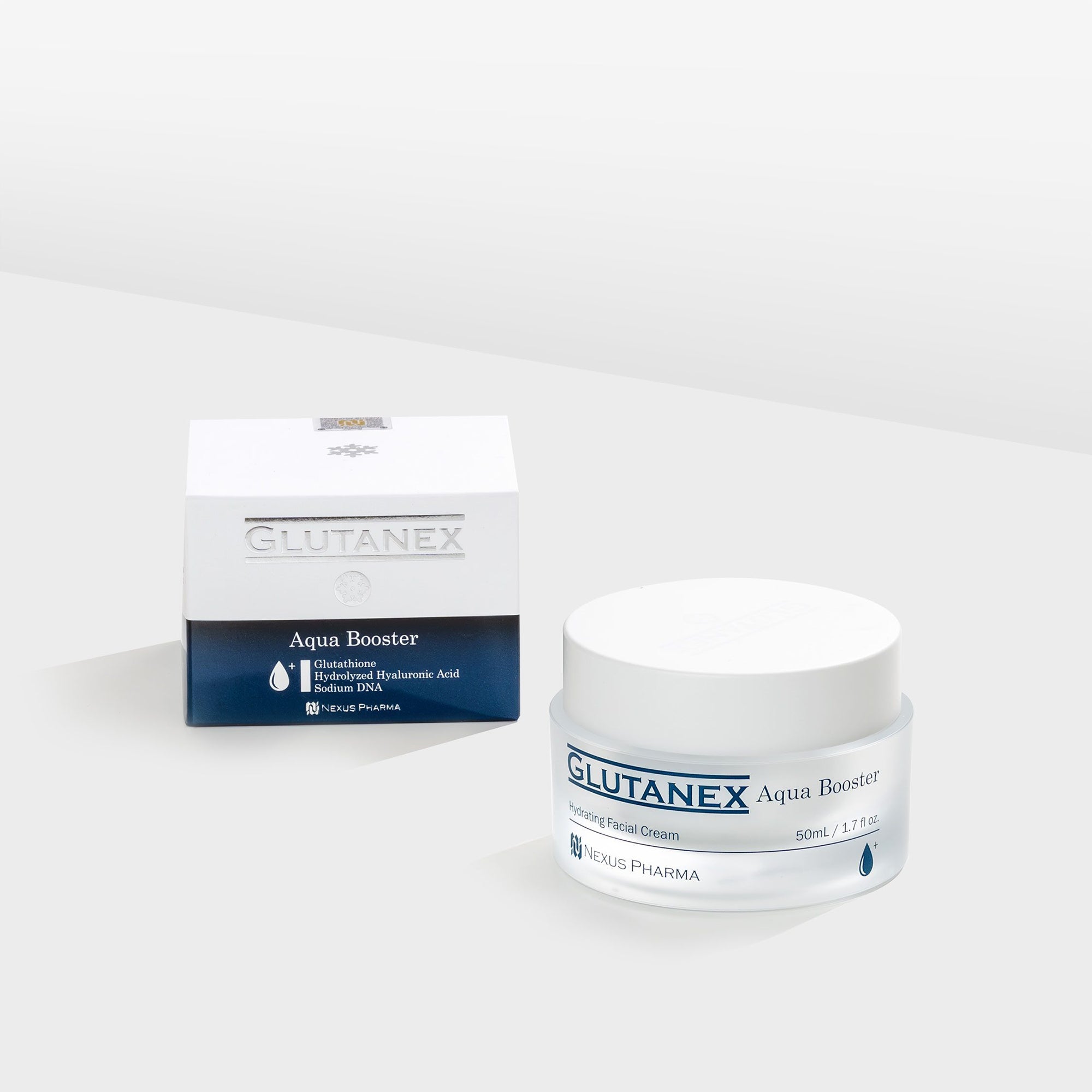 Glutanex Aqua Booster – hydrating and restoring facial cream with hyaluronic acid and glutathione.