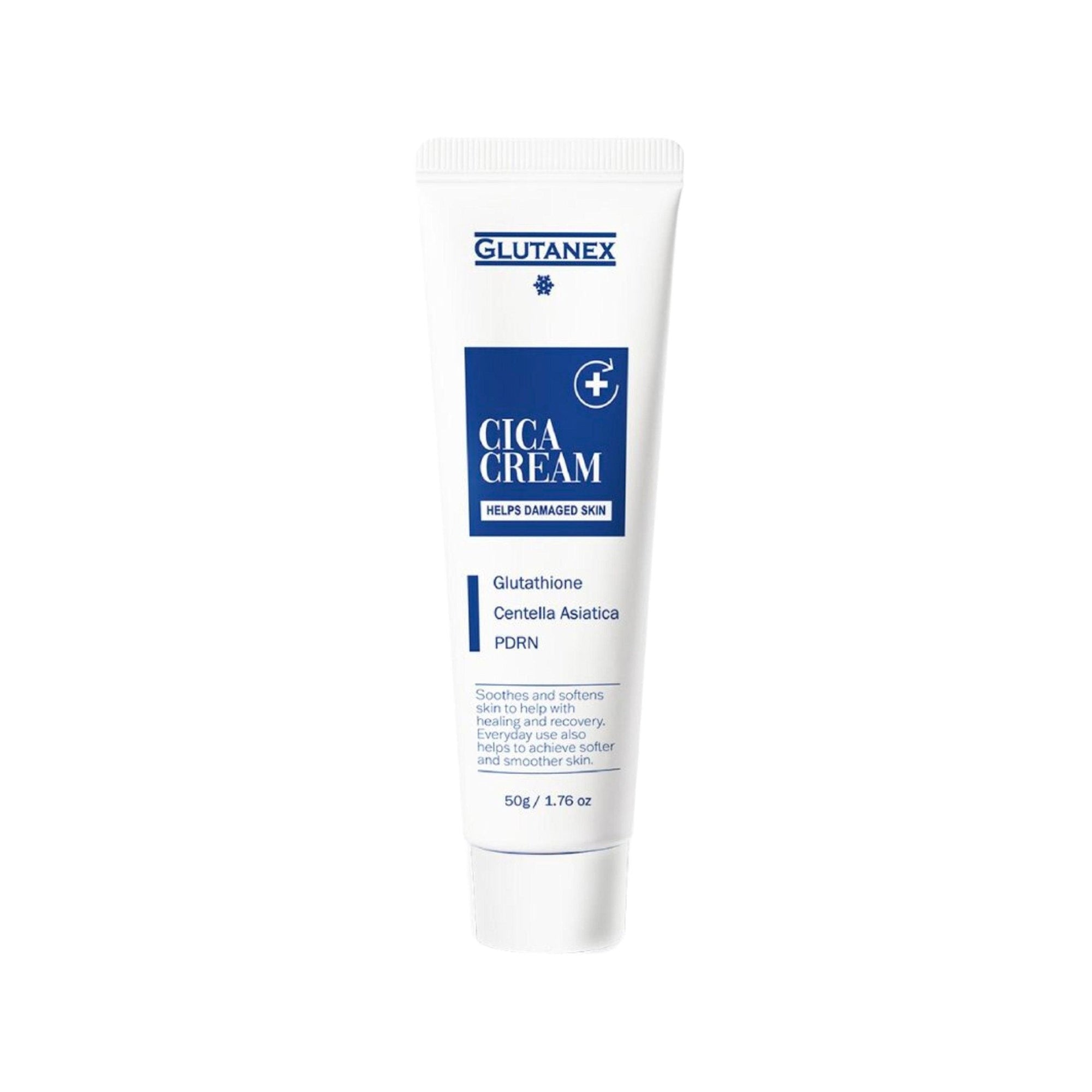 Glutanex Cica Cream – restoring and soothing facial cream with Centella Asiatica, glutathione, and PDRN for post-treatment skin recovery.