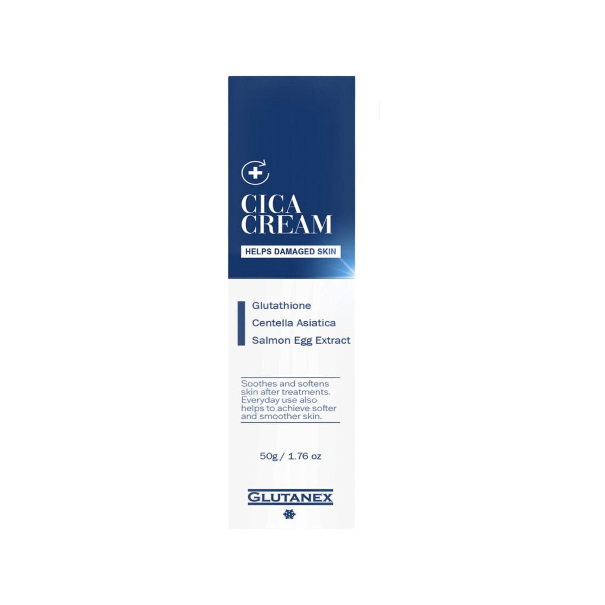 Glutanex Cica Cream – restoring and soothing facial cream with Centella Asiatica, glutathione, and PDRN for post-treatment skin recovery.