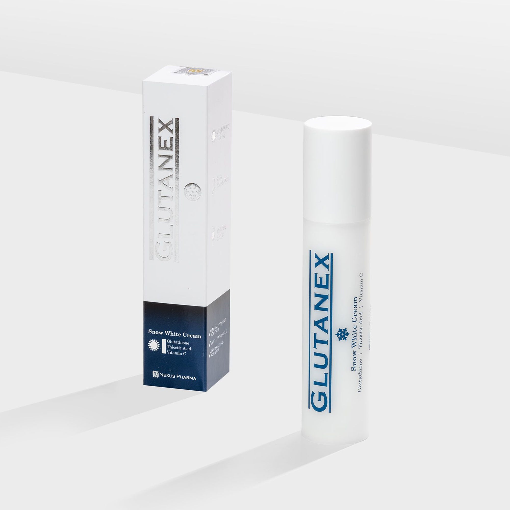 Glutanex Snow White Cream – tone-up and brightening facial cream with glutathione, thioctic acid, and vitamin C for radiant, even-toned skin.