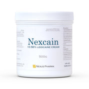 Nexcain 10.56% Lidocaine Cream tube – fast-acting local anesthetic cream with lidocaine for pain-free aesthetic treatments like skin whitening, fillers, laser hair removal, and bikini area applications.