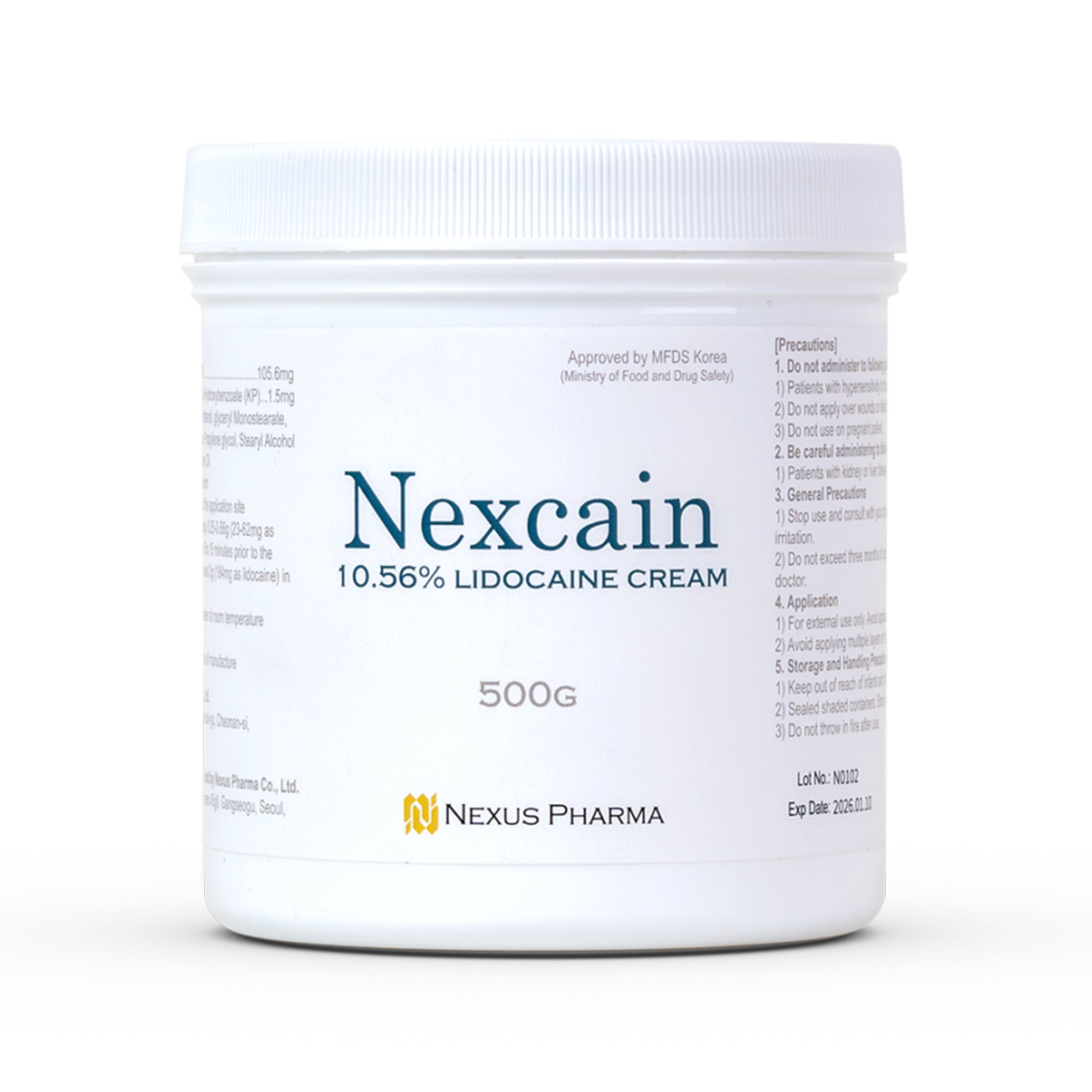 Nexcain 10.56% Lidocaine Cream tube – fast-acting local anesthetic cream with lidocaine for pain-free aesthetic treatments like skin whitening, fillers, laser hair removal, and bikini area applications.