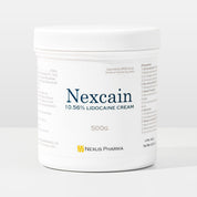 Nexcain 10.56% Lidocaine Cream tube – fast-acting local anesthetic cream with lidocaine for pain-free aesthetic treatments like skin whitening, fillers, laser hair removal, and bikini area applications.