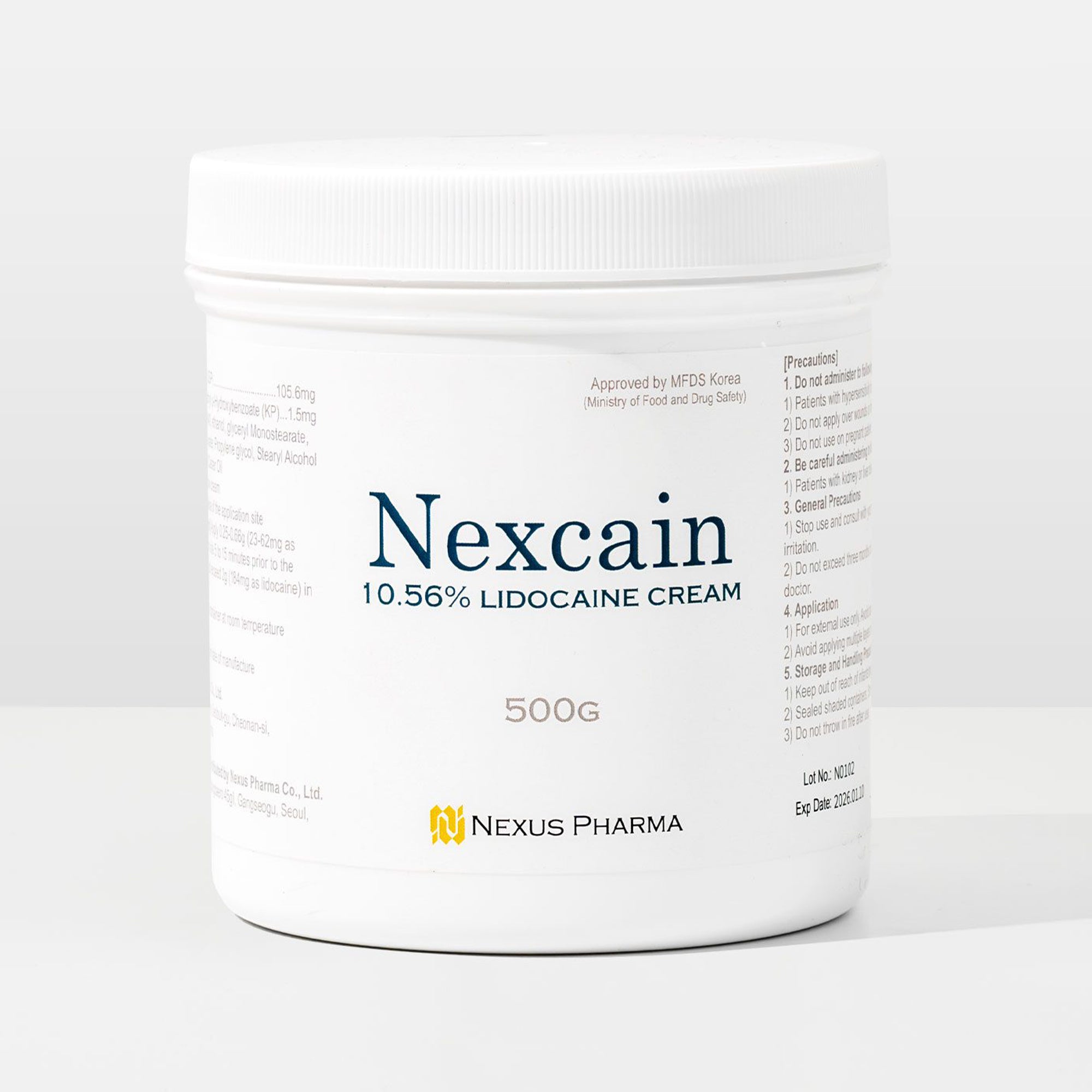 Nexcain 10.56% Lidocaine Cream tube – fast-acting local anesthetic cream with lidocaine for pain-free aesthetic treatments like skin whitening, fillers, laser hair removal, and bikini area applications.
