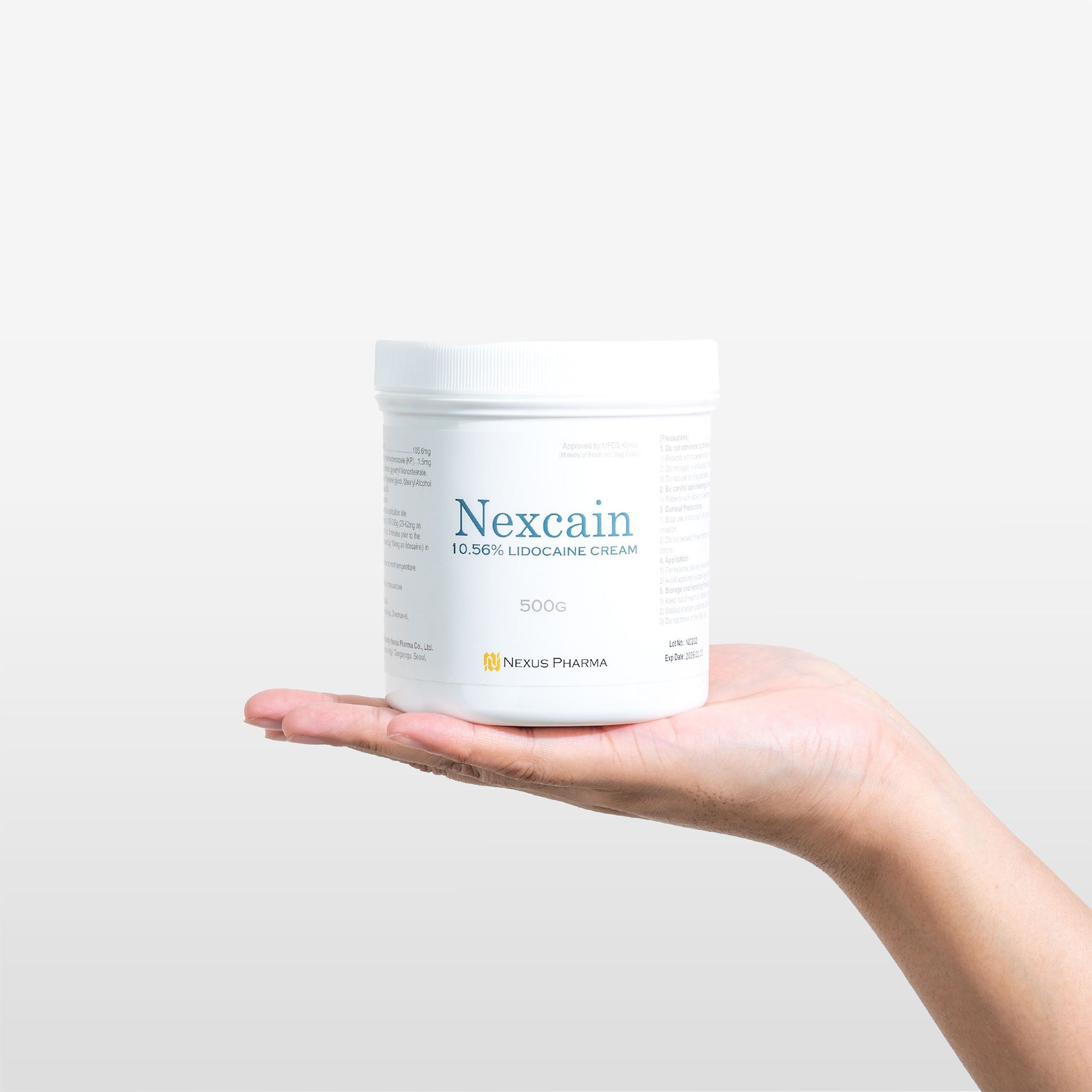 Nexcain 10.56% Lidocaine Cream tube – fast-acting local anesthetic cream with lidocaine for pain-free aesthetic treatments like skin whitening, fillers, laser hair removal, and bikini area applications.