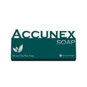Accunex Soap bar – an anti-acne facial and body cleanser with natural tea tree oil and salicylic acid, designed to clear blemishes and prevent breakouts.