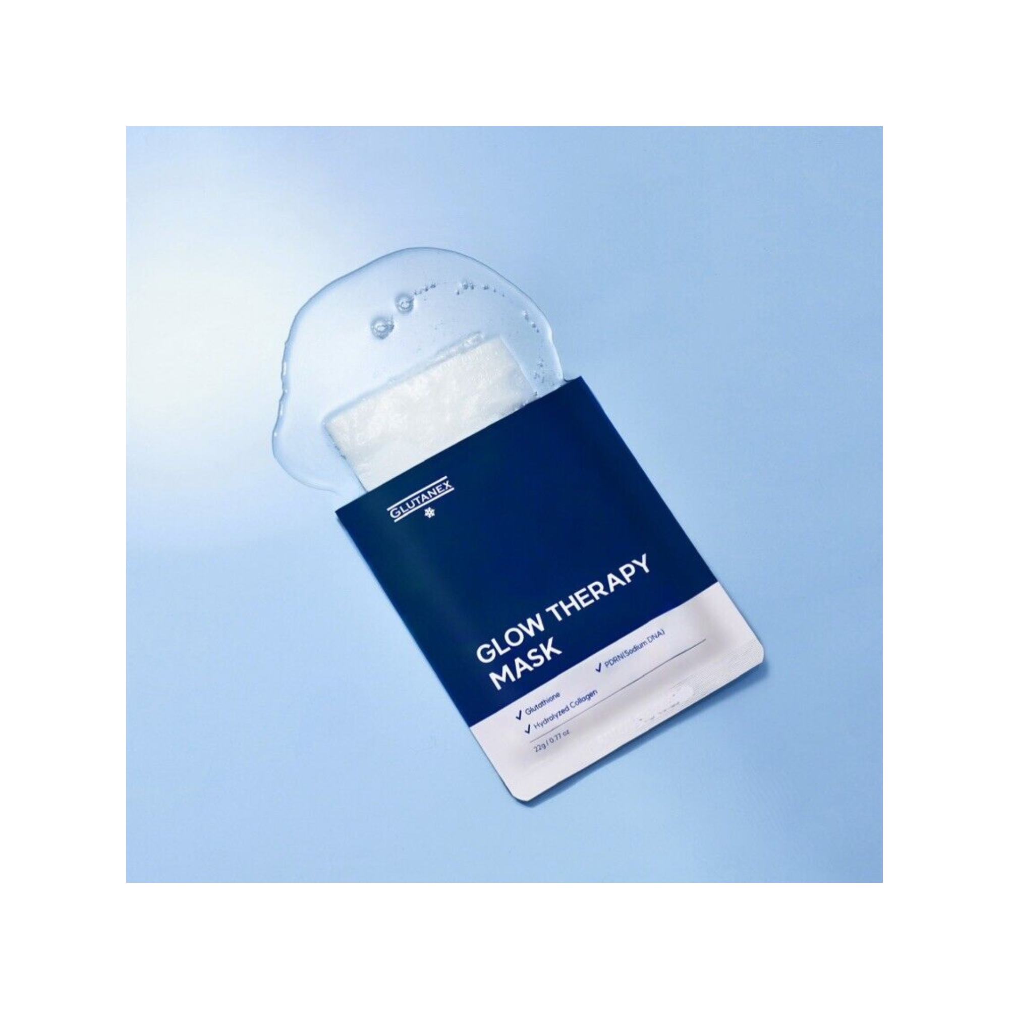 Glutanex Glow Therapy Mask packaging – brightening and hydrating Korean facial mask with powerful antioxidants, for a radiant, even, and deeply moisturized skin tone.