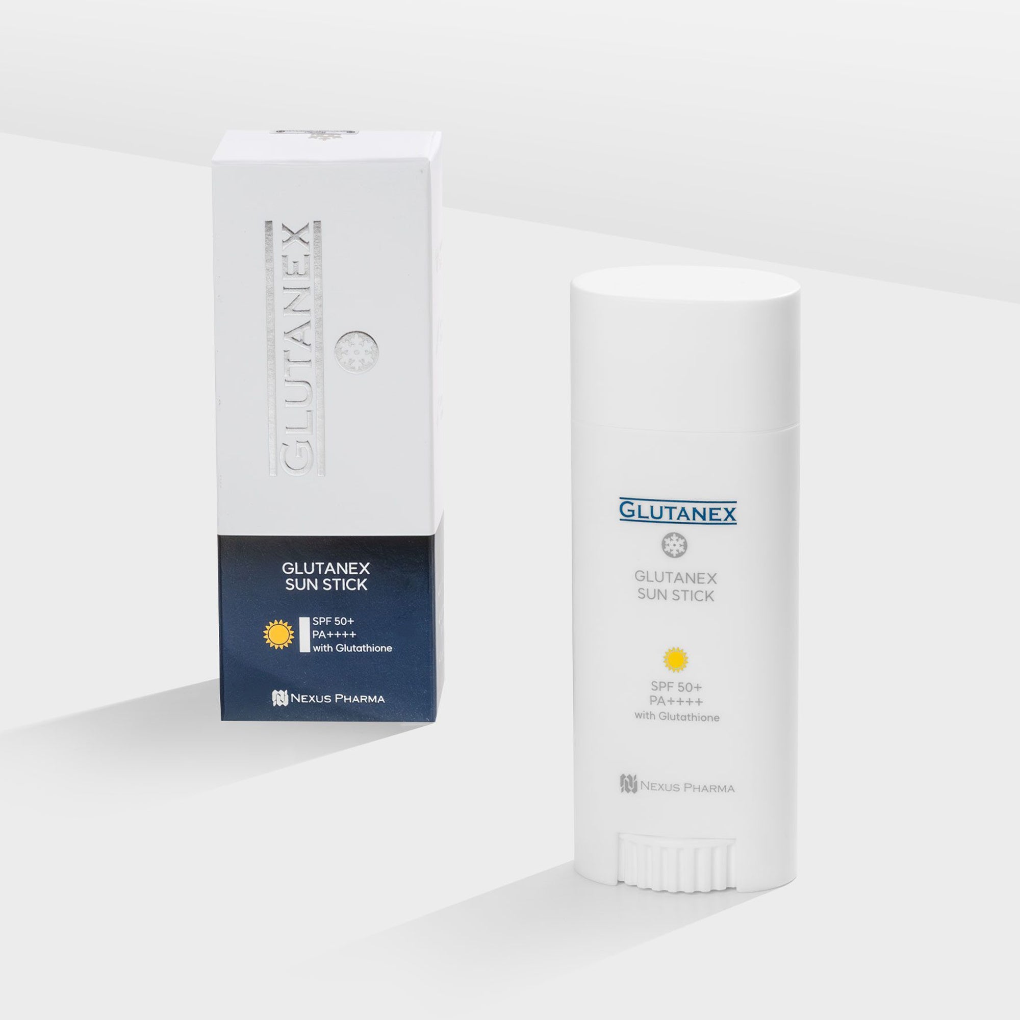 Glutanex Melanin Sun Blocking Stick – a sun protection stick with glutathione for face and body, blocking melanin, safeguarding skin tone, and providing UV defense.
