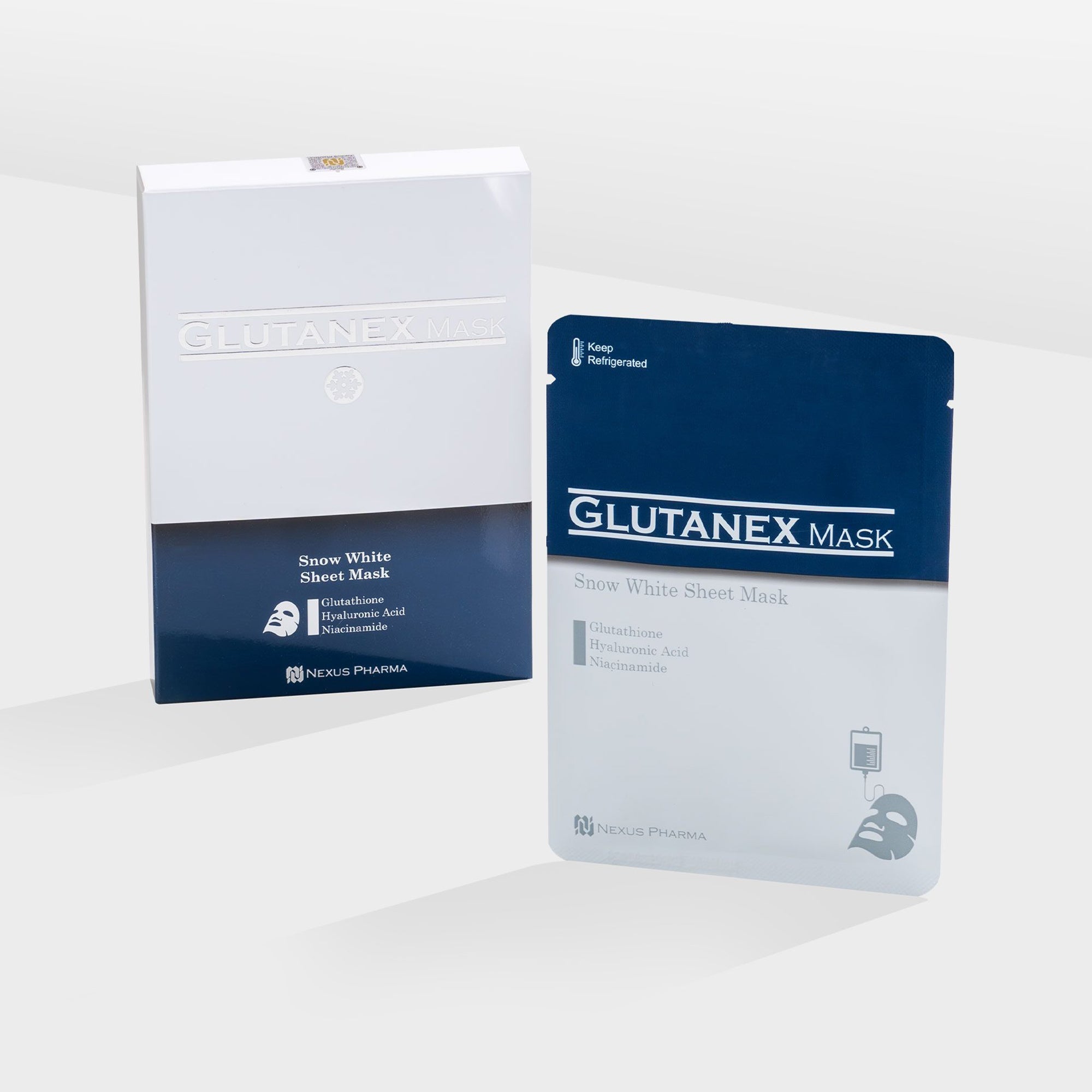 Glutanex Snow White Sheet Mask – a rejuvenating mask with glutathione, hyaluronic acid, and niacinamide for brighter, hydrated, and radiant skin.