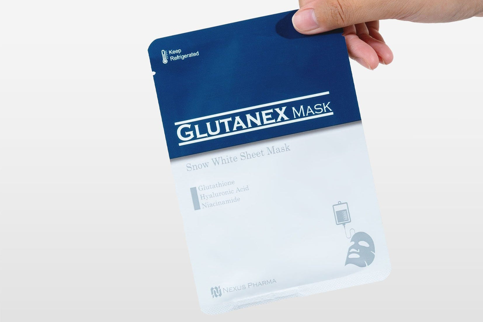 Glutanex Snow White Sheet Mask – a rejuvenating mask with glutathione, hyaluronic acid, and niacinamide for brighter, hydrated, and radiant skin.